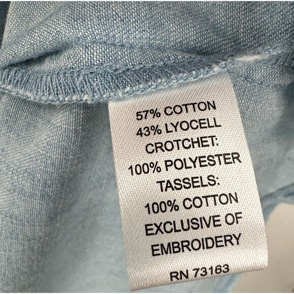 Spense Embroidered Chambray Sleeveless Jean Pockets Tassel Dress Short Large - Picture 6 of 7